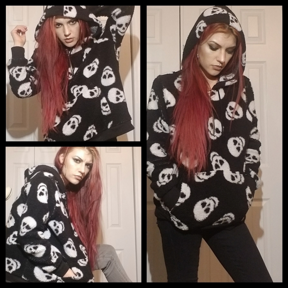 Fuzzy Skull Hoodie